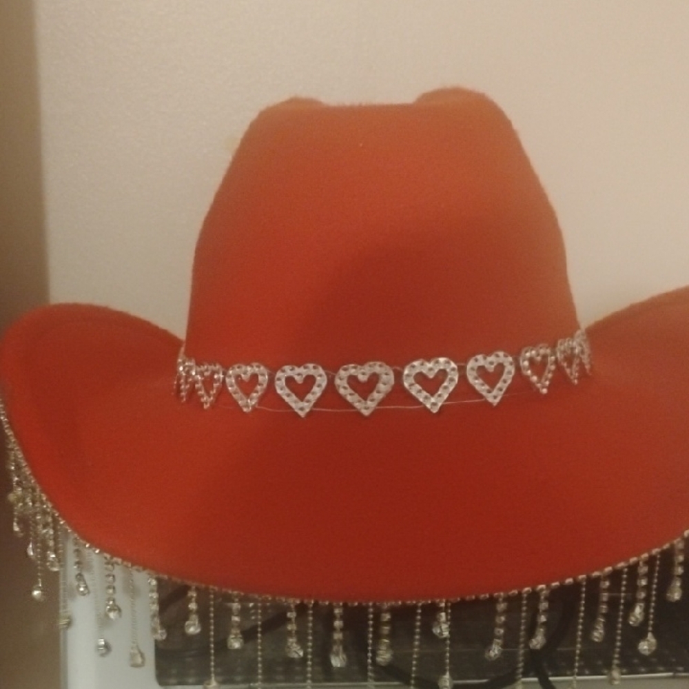 SHEIN Red and Silver Cowboy Hat with Heart Trim